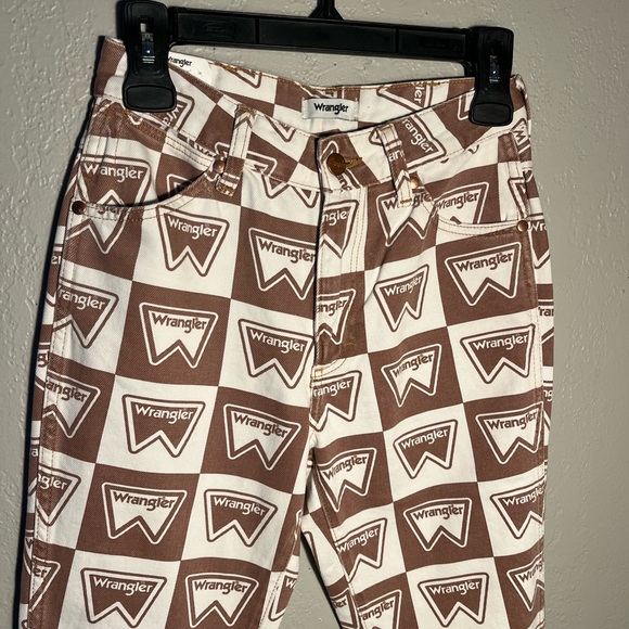 Wrangler Brown and White Flare Jeans All Over Print SZ 24/32 Bootcut High Rise - Picture 3 of 14